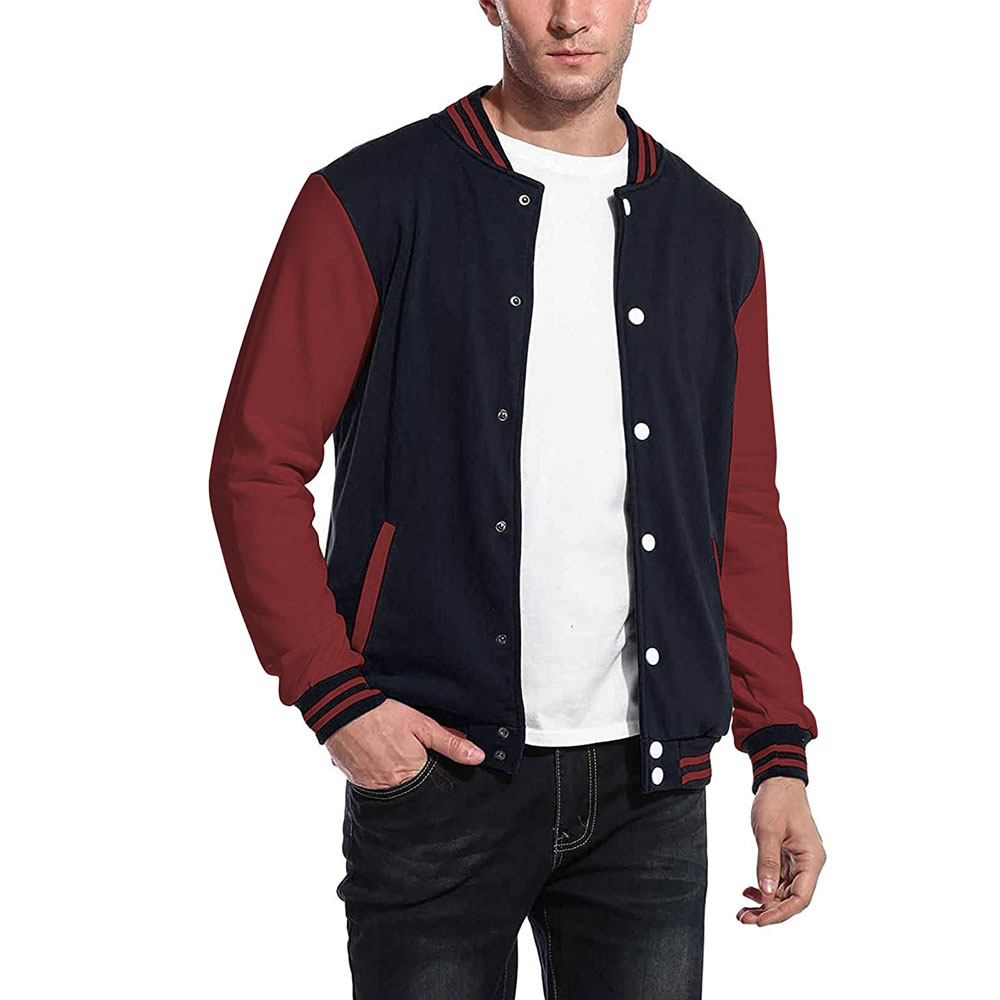 New Customizable Varsity Jacket For Men's Contrast Sleeves Turn-Down Collar Men's Jacket Customized Colors Men Varsity Jacket